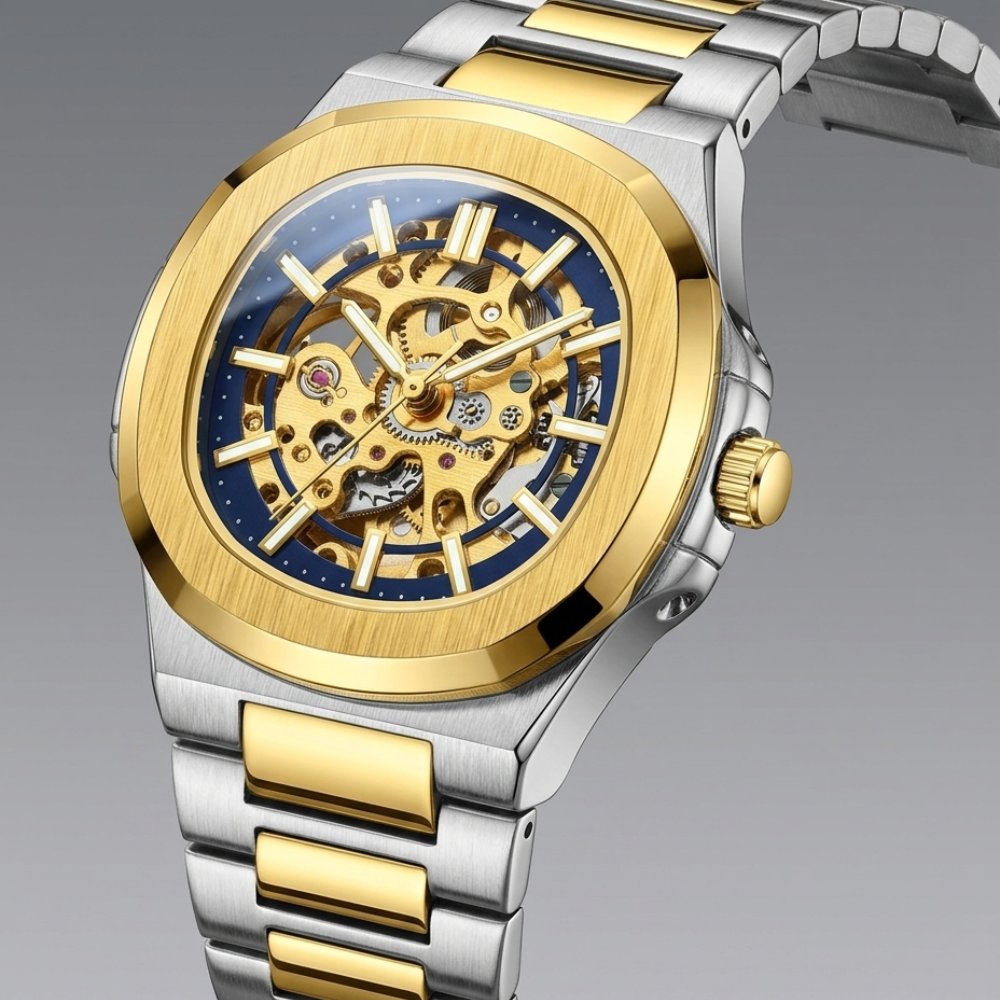 Automatic Watch – Steel Blue Nautilus-Style Edition