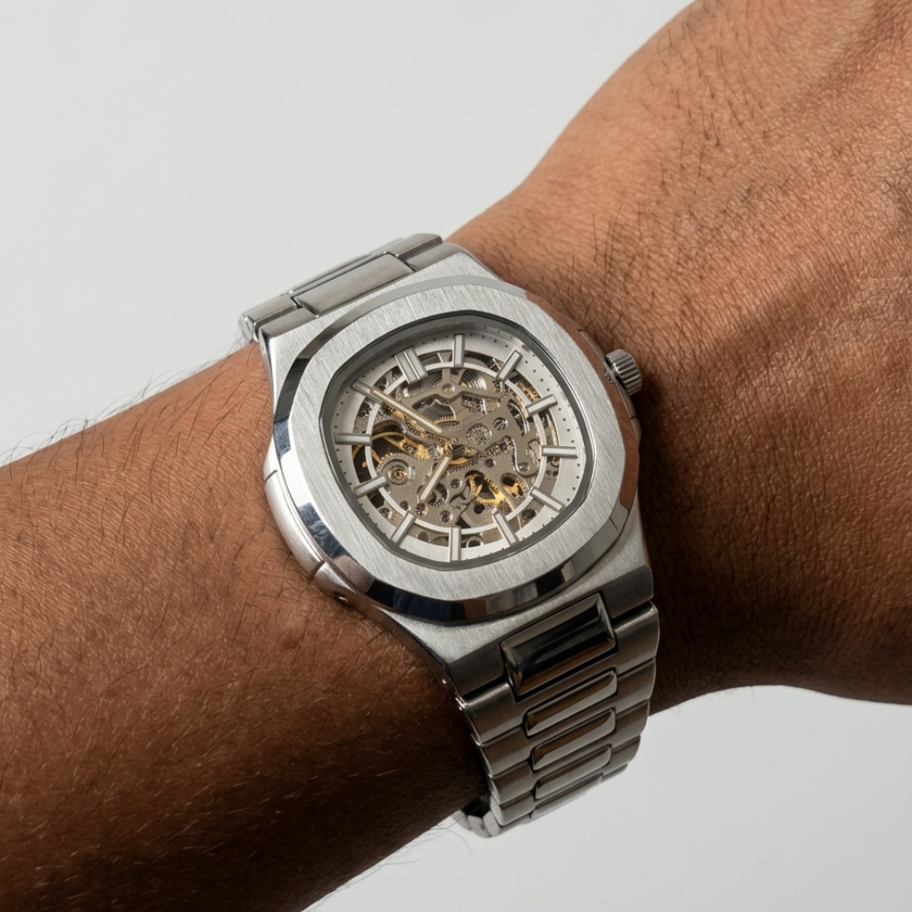 Automatic Watch – Steel Blue Nautilus-Style Edition