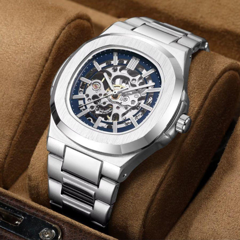 Automatic Watch – Steel Blue Nautilus-Style Edition