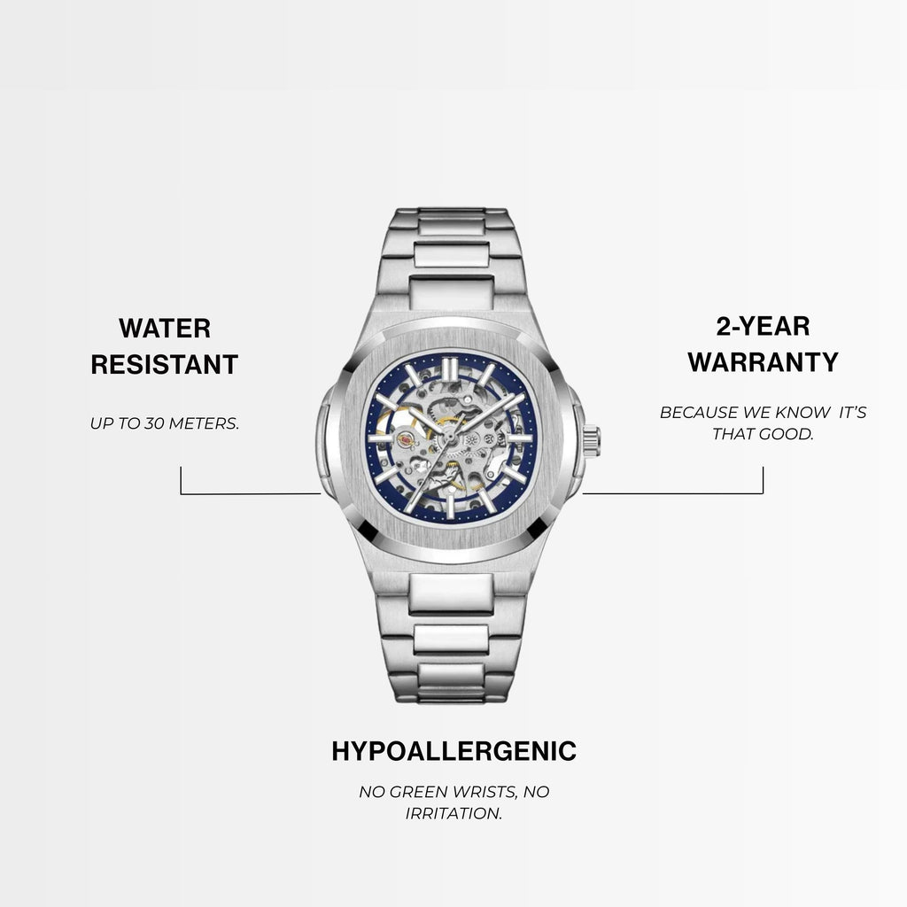 Automatic Watch – Steel Blue Nautilus-Style Edition