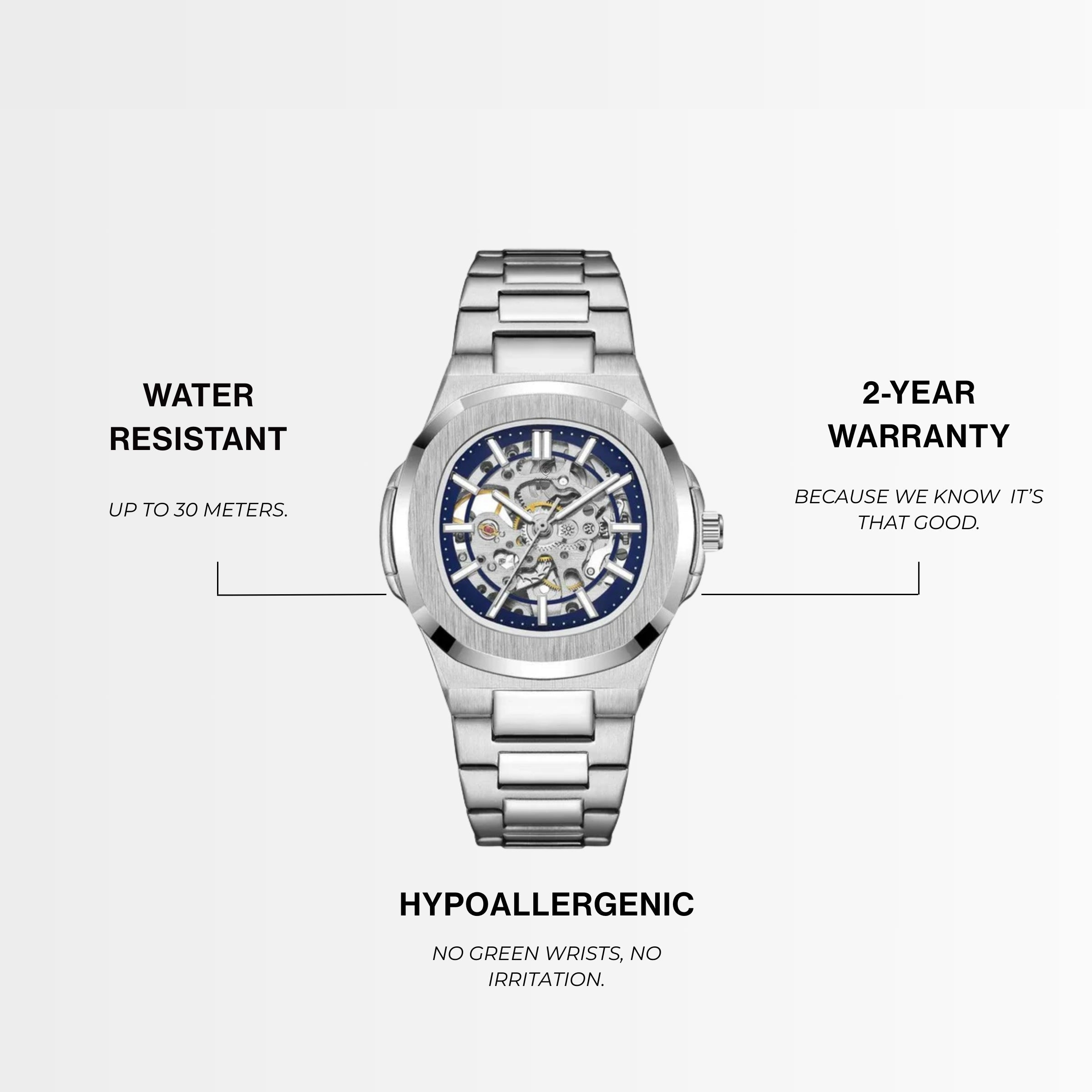 Automatic Watch – Steel Blue Nautilus-Style Edition