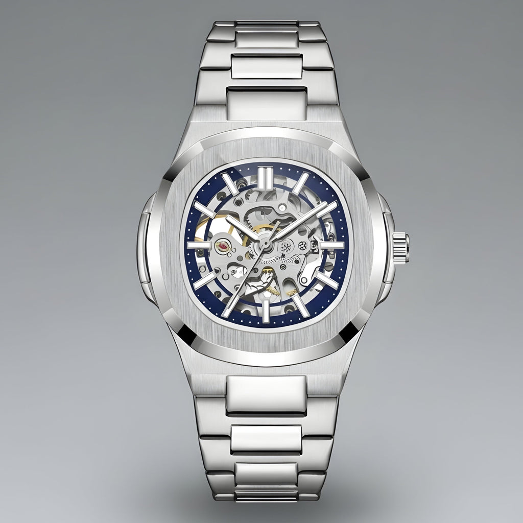 Automatic Watch – Steel Blue Nautilus-Style Edition