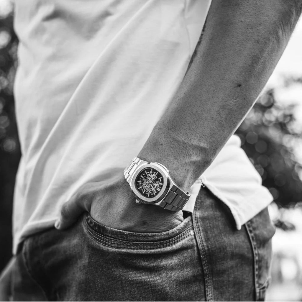 Automatic Watch – Steel Blue Nautilus-Style Edition