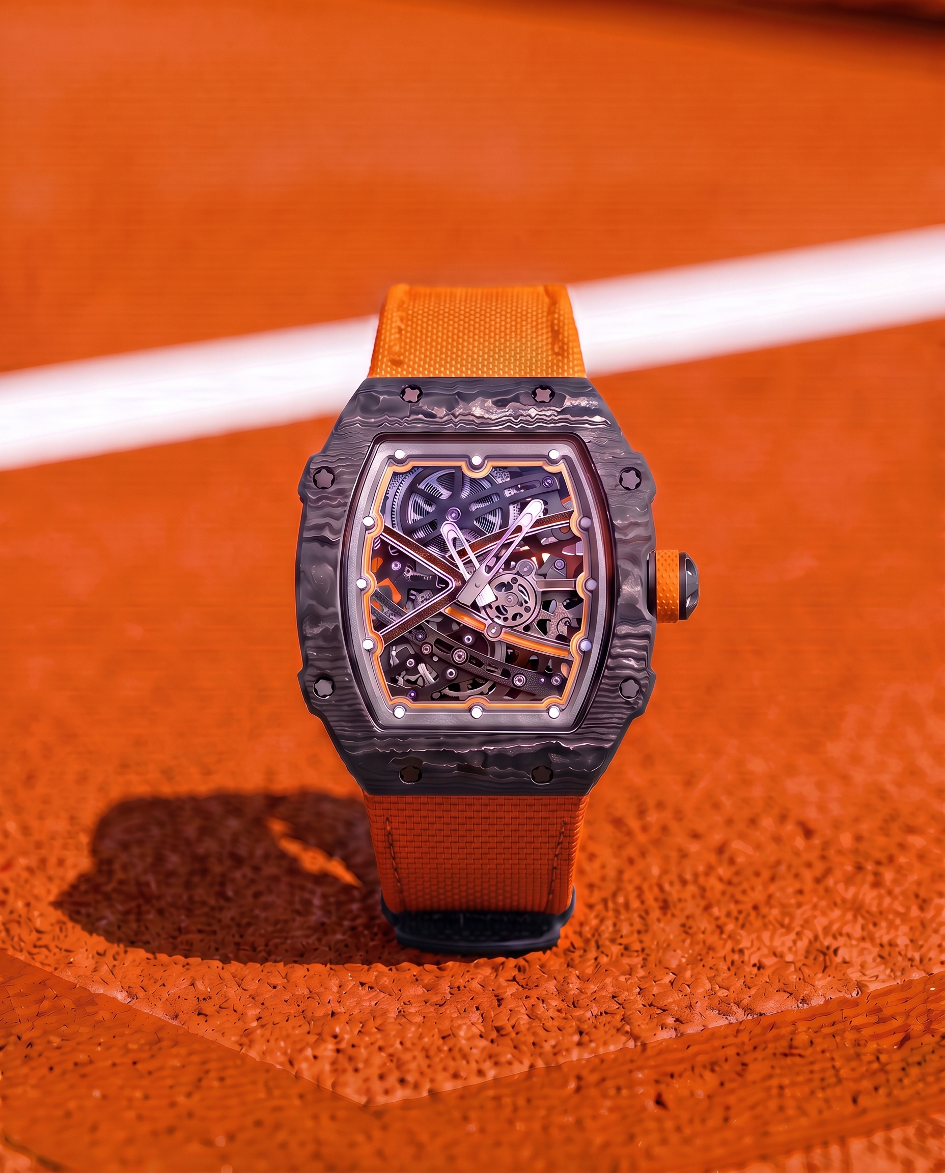 Skeleton Automatic Watch – Carbon Fiber Sunburst Orange Edition
