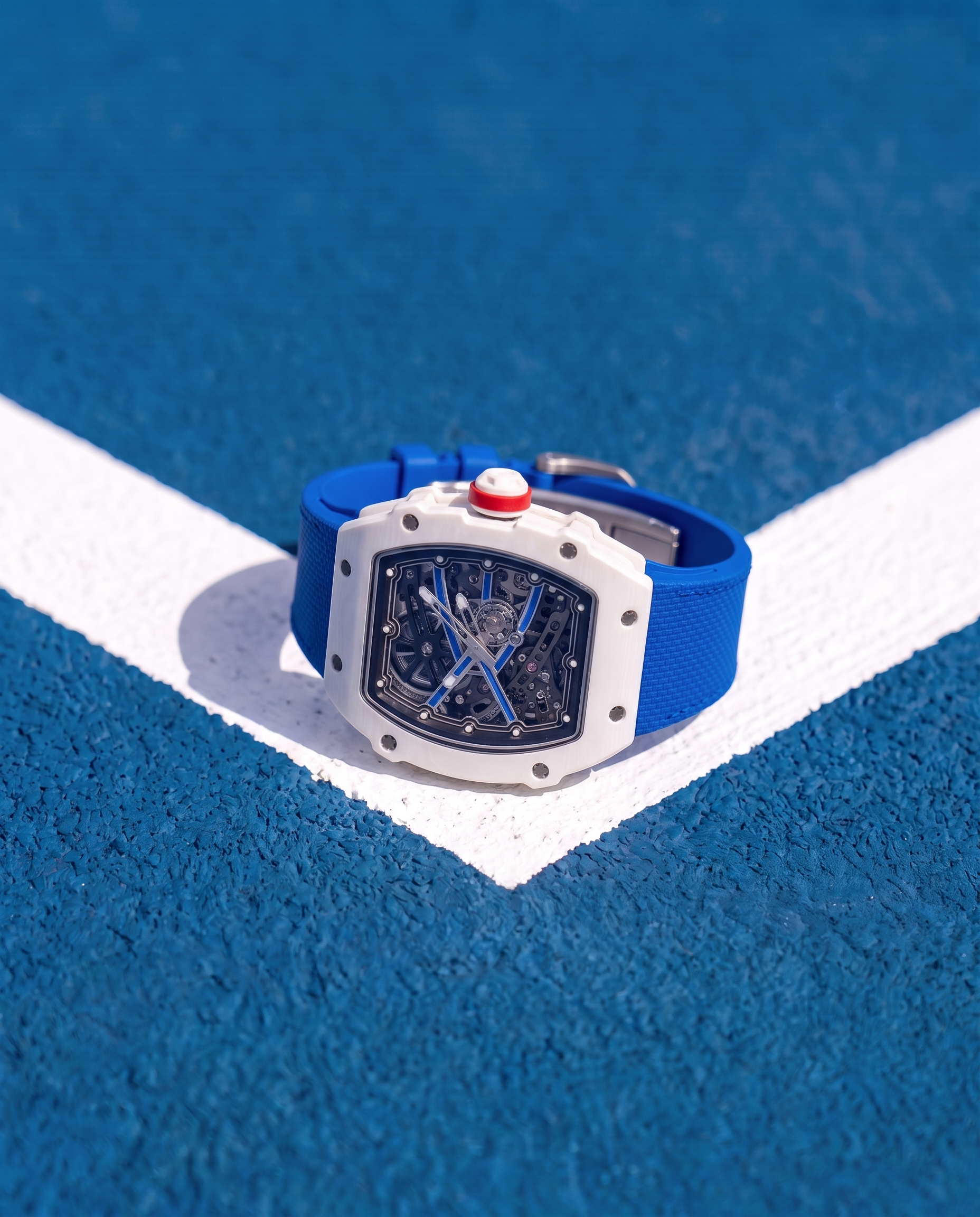 Skeleton Automatic Watch – White Case Cobalt Blue Edition