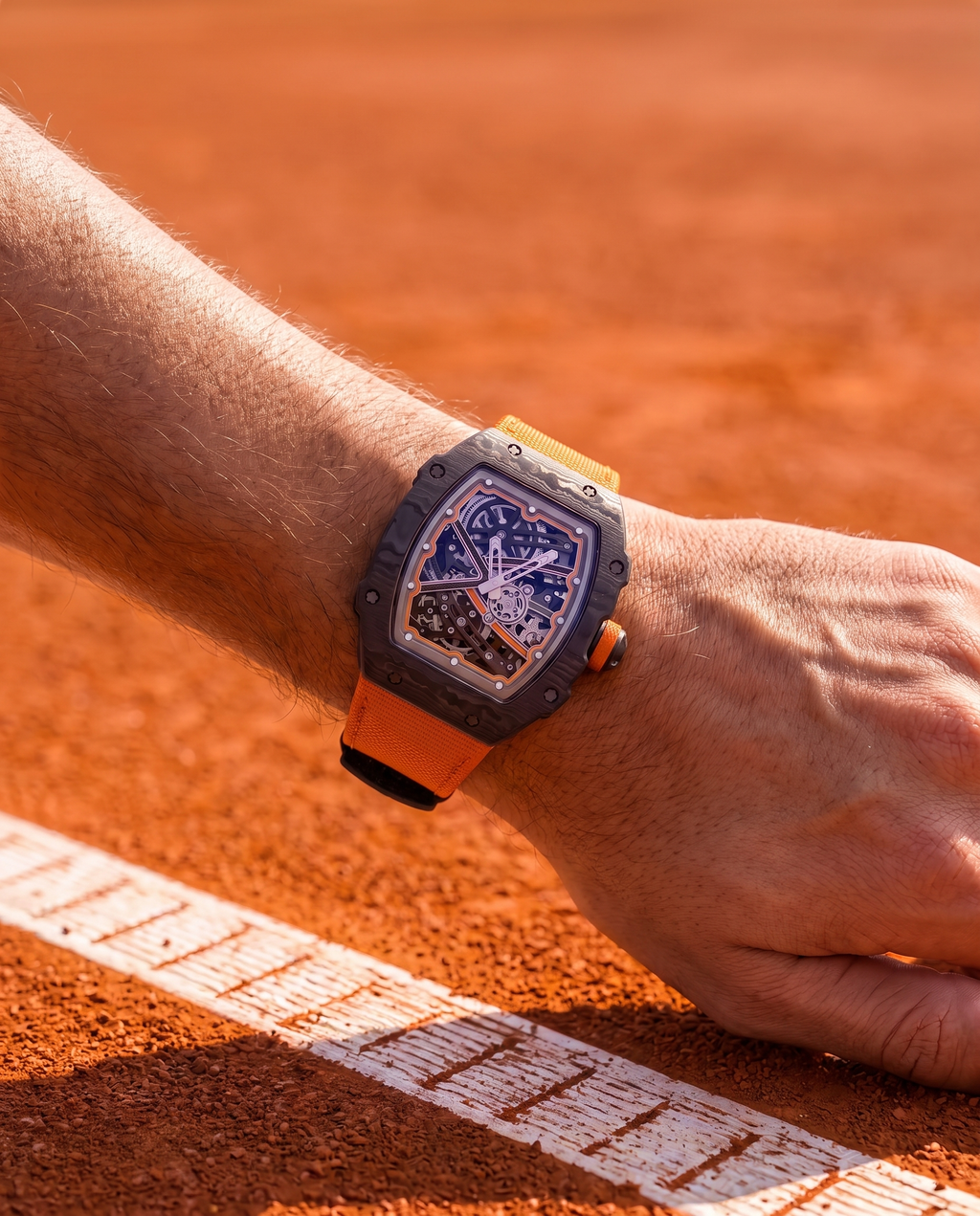 Skeleton Automatic Watch – Carbon Fiber Sunburst Orange Edition